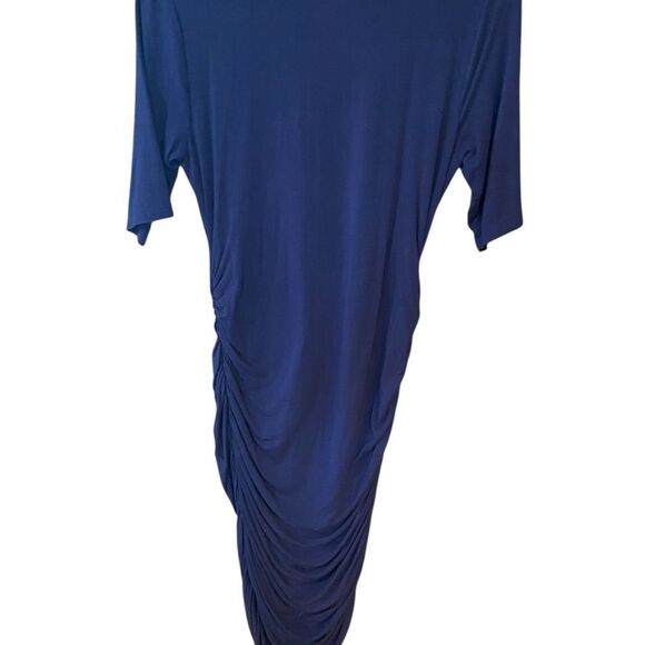 Motherhood Maternity Sz S Navy Blue Maternity Ruching 3/4 Sleeve Maxi Blue Dress - Picture 3 of 8